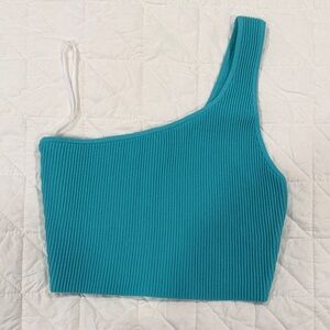 ARITZIA BABATON Teal One-Shoulder Ribbed Crop Top